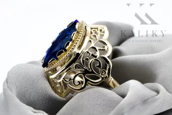 Пръстен Винтидж бижута Сапфир 14K жълто злато vrc017y